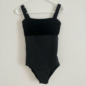 AINSLIE WEAR BLACK VELOUR VELVET DANCE LEOTARD BODYSUIT SIZE LARGE